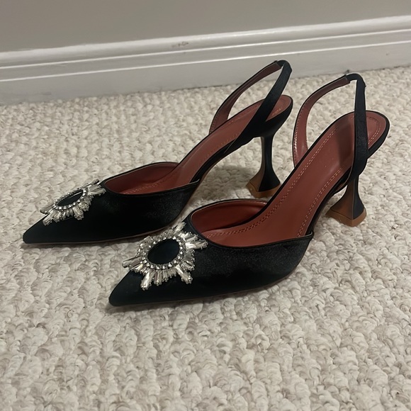 Black Satin Slingback Heel with Crystal Toe - Picture 2 of 3